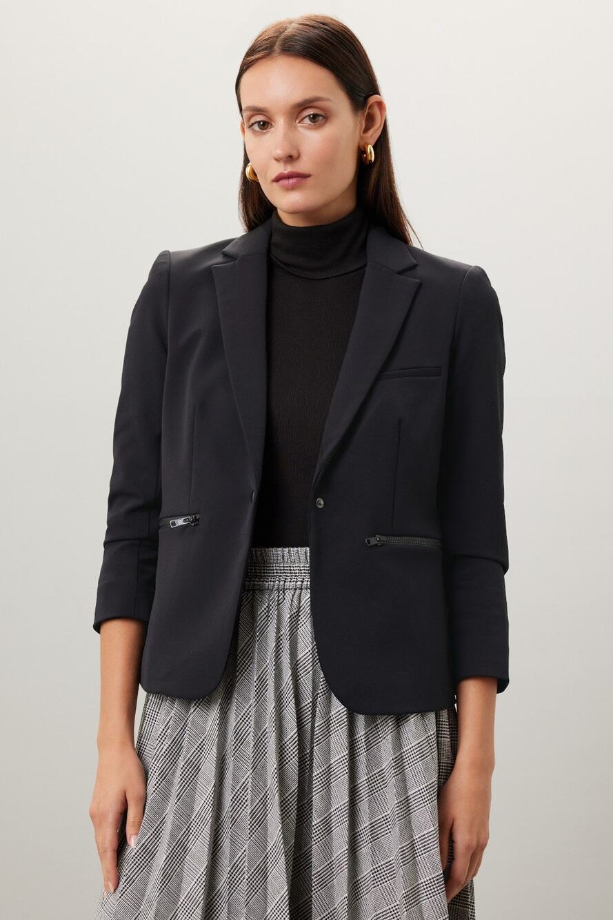 Veronica Beard Black Scuba Blazer Zip Pocket Tailored Jacket Size 0 $600